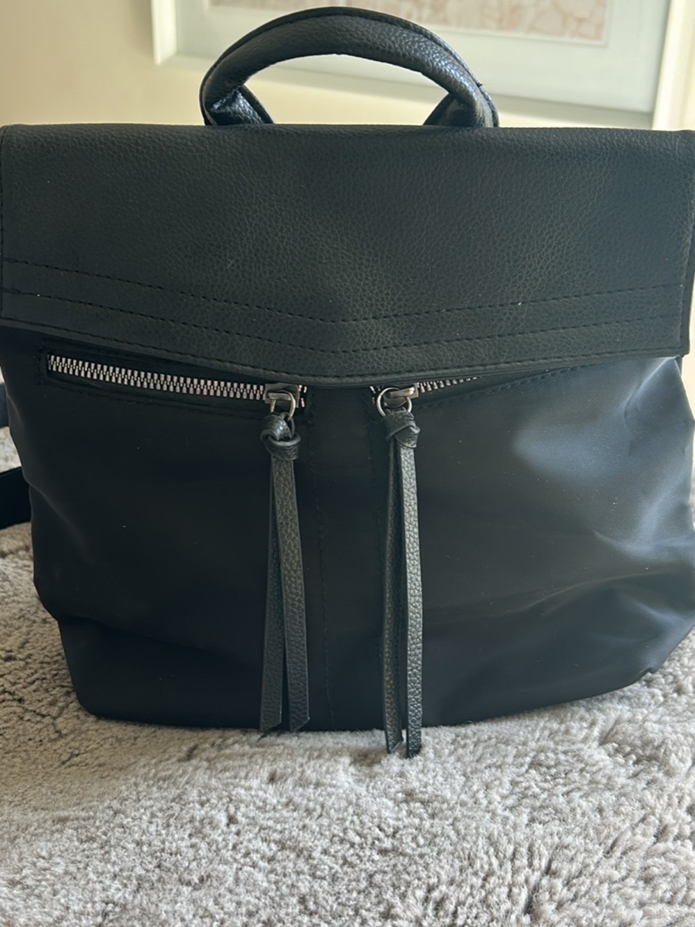 Botkier Black Leather Top-Handle Backpack with Zip Front